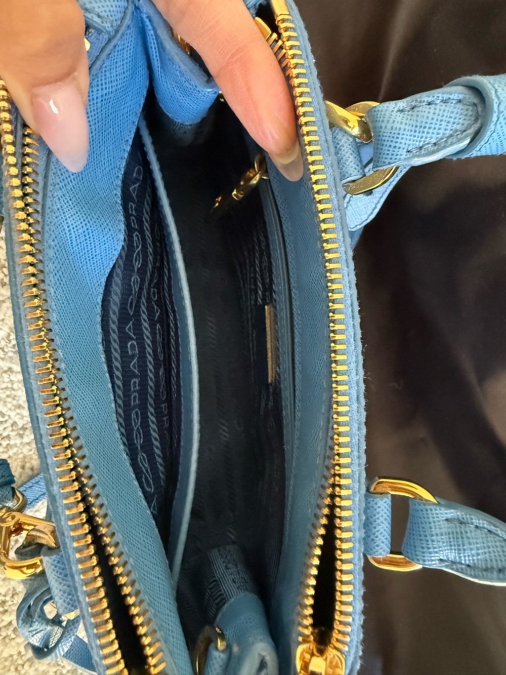 Prada Sky Blue Saffiano Mini Satchel with Gold Hardware - Picture 5 of 6